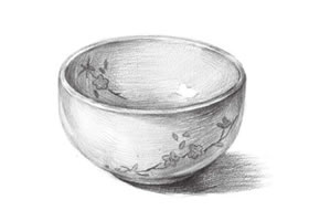 白色的陶瓷碗素描画法步骤