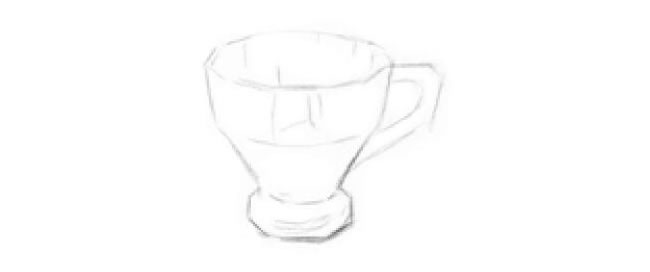 厨房里的玻璃杯子素描画法步骤03