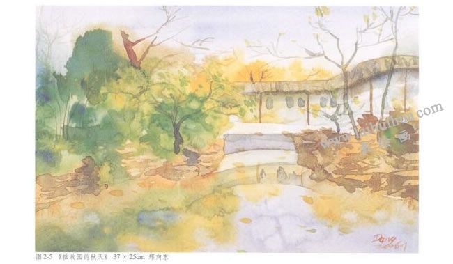 《拙政园的秋天》风景水彩画