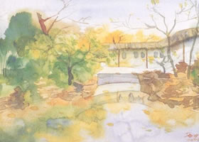 《拙政园的秋天》风景水彩画法步骤