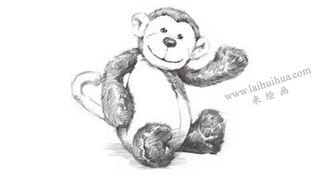 小猴子毛绒玩具素描画法步骤06