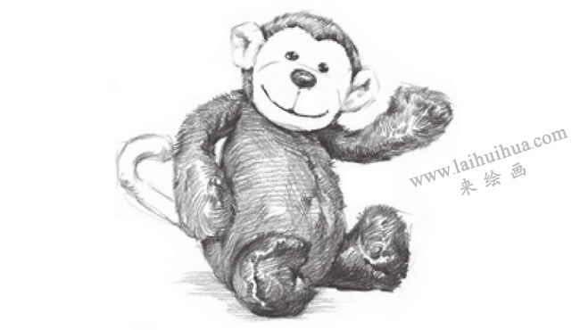 小猴子毛绒玩具素描画法步骤07