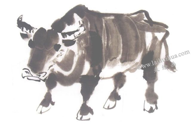 牛的儿童水墨画法步骤05