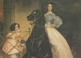 勃留洛夫《骑马的女子》名画