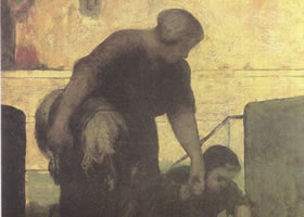 奥诺雷•杜米埃《带孩子的洗衣妇》名画