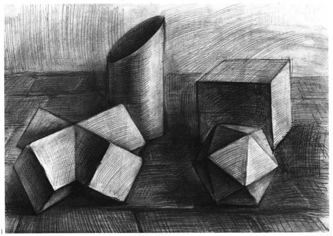 四个几何体组合素描实例（二）