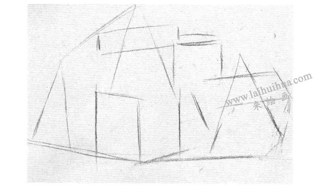 五个几何体组合素描写生作画步骤01