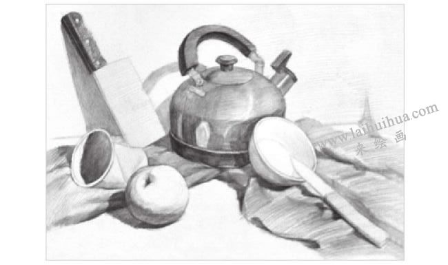 厨具与水果组合素描画法步骤02