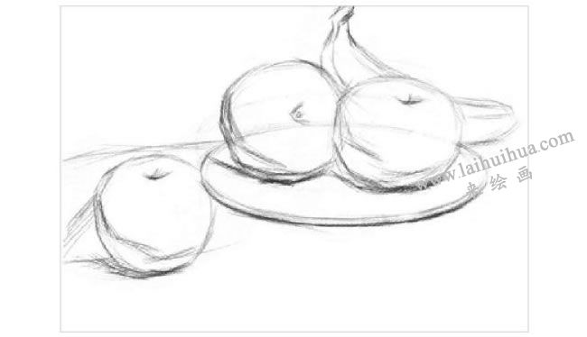 白瓷盘与水果组合素描画法步骤01
