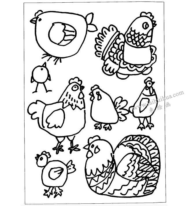 母鸡的儿童画法