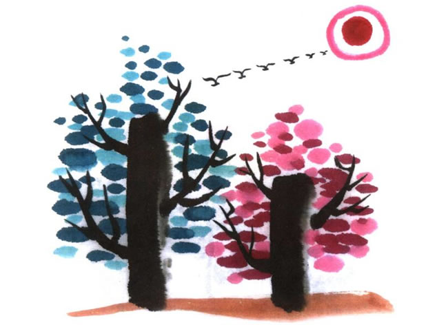 树的儿童水墨画法