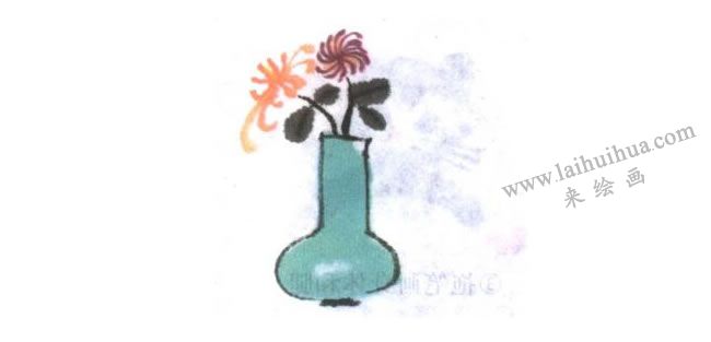 一瓶菊花儿童水墨画