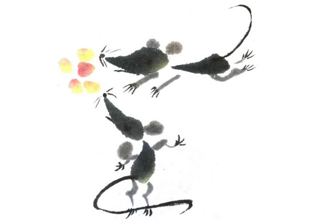 小老鼠儿童水墨画法