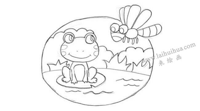 蜻蜓和青蛙创意素描画法步骤02
