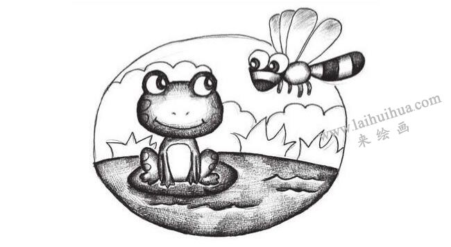 蜻蜓和青蛙创意素描画法步骤03