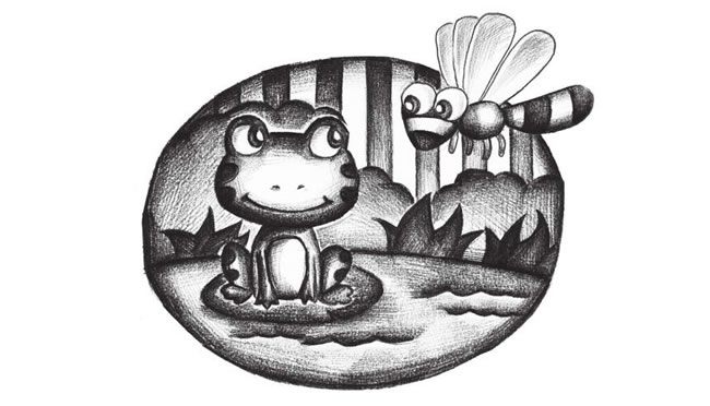 蜻蜓和青蛙创意素描画法