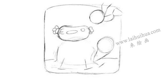 乌龟与食物创意素描画法步骤01