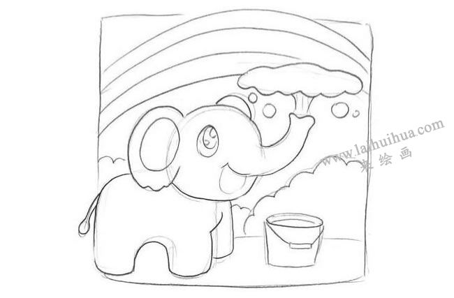 小象与彩虹创意素描画法步骤01
