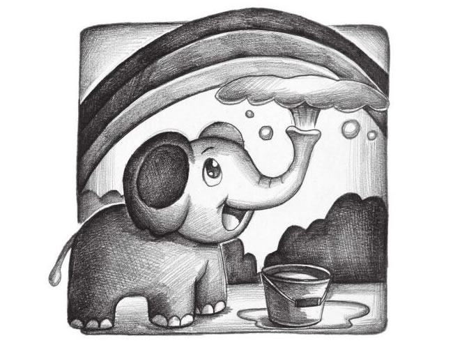 小象与彩虹创意素描画法步骤