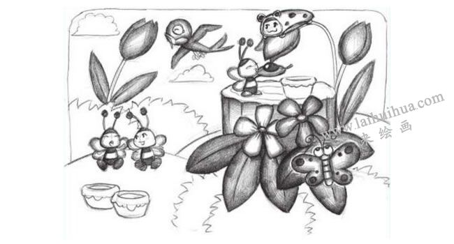 勤劳的小蜜蜂创意素描画法步骤03