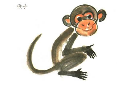 猴子儿童水墨画法