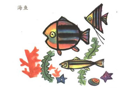 海鱼儿童水墨画法