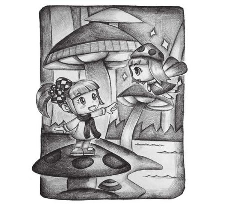 蘑菇王国创意素描画法