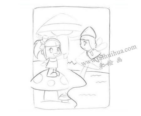 蘑菇王国创意素描画法步骤01