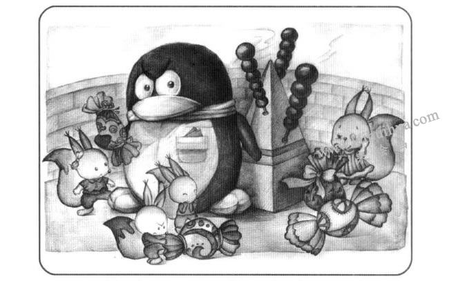 企鹅与凌锥体儿童创意素描画法步骤04
