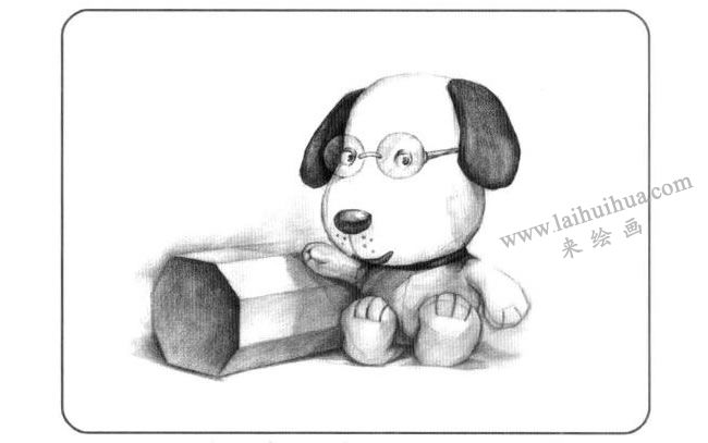 小狗与石膏棱柱体儿童创意素描画法步骤02