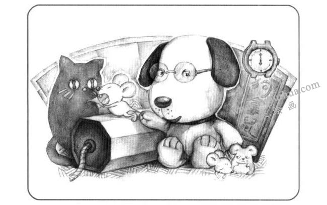 小狗与石膏棱柱体儿童创意素描画法步骤04