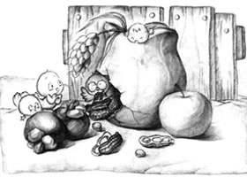 水果与石膏罐子儿童创意素描画法