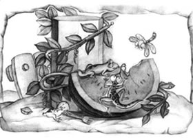 西瓜与石膏棱柱体儿童创意素描画法