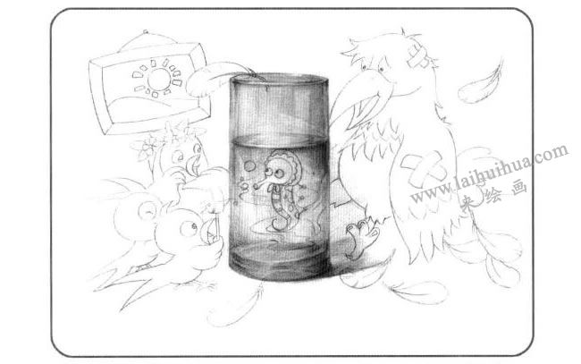  玻璃杯儿童创意素描画法步骤03