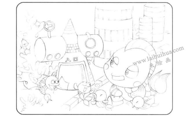 圆锥与圆柱组合体儿童创意素描画法步骤02