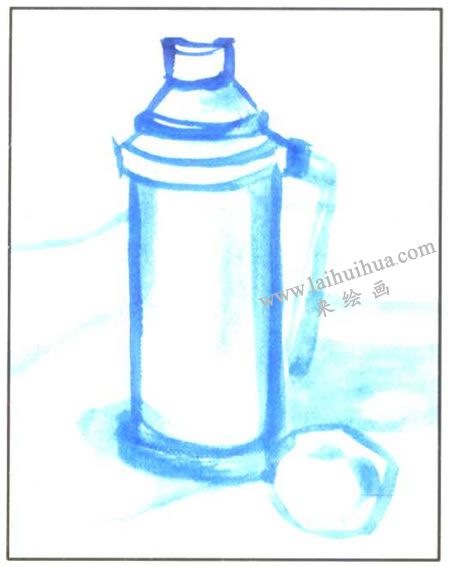 暖水瓶和苹果组合水粉画法步骤01