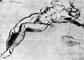 丁托雷托《躺着的裸体男子》素描作品