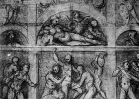 蓬托莫《勒达和天鹅及裸体男子群像》素描作品