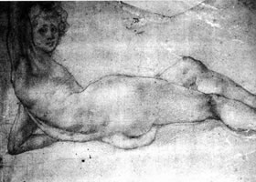 蓬托莫《裸体卧像》素描作品