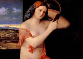 乔凡尼•贝利尼《裸女照镜》作品