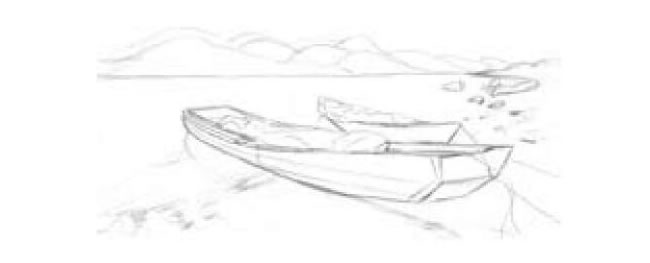 河滩上的小船素描画法步骤01