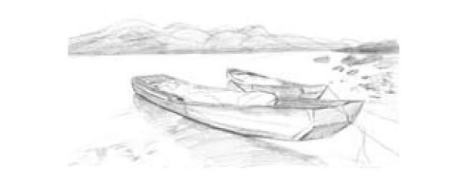 河滩上的小船素描画法步骤02