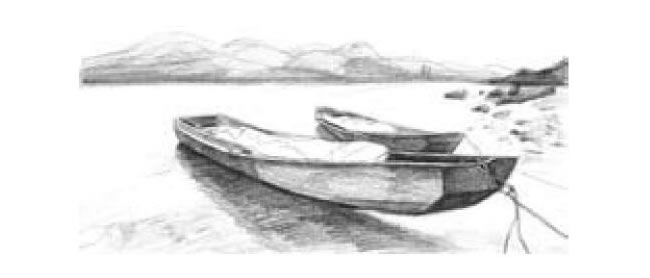 河滩上的小船素描画法步骤03