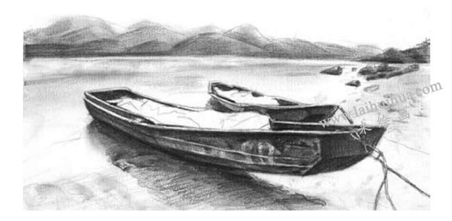 河滩上的小船素描画法步骤05
