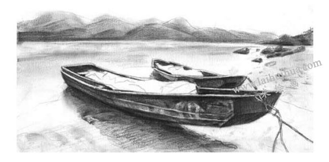 河滩上的小船素描画法步骤06