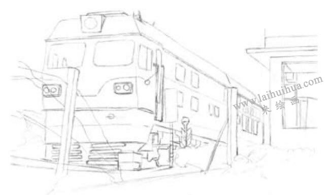 停靠的火车素描画法步骤01