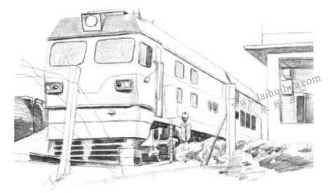 停靠的火车素描画法步骤02