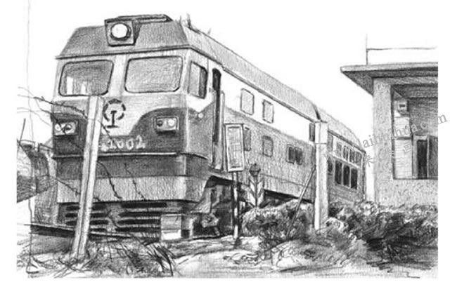 停靠的火车素描画法步骤04