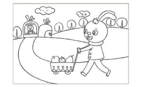 小兔子回家儿童画线描绘画步骤02