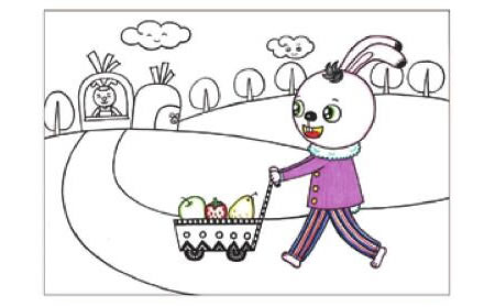 小兔子回家儿童画线描绘画步骤03